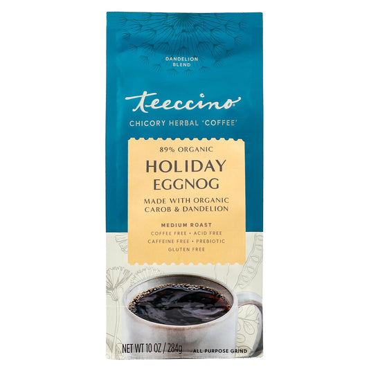 Teeccino Eggnog Chicory Coffee Alternative - Favorite Holiday Dessert Beverage That’S Prebiotic, Caffeine-Free & Acid-Free, Medium Roast, 10 Ounce