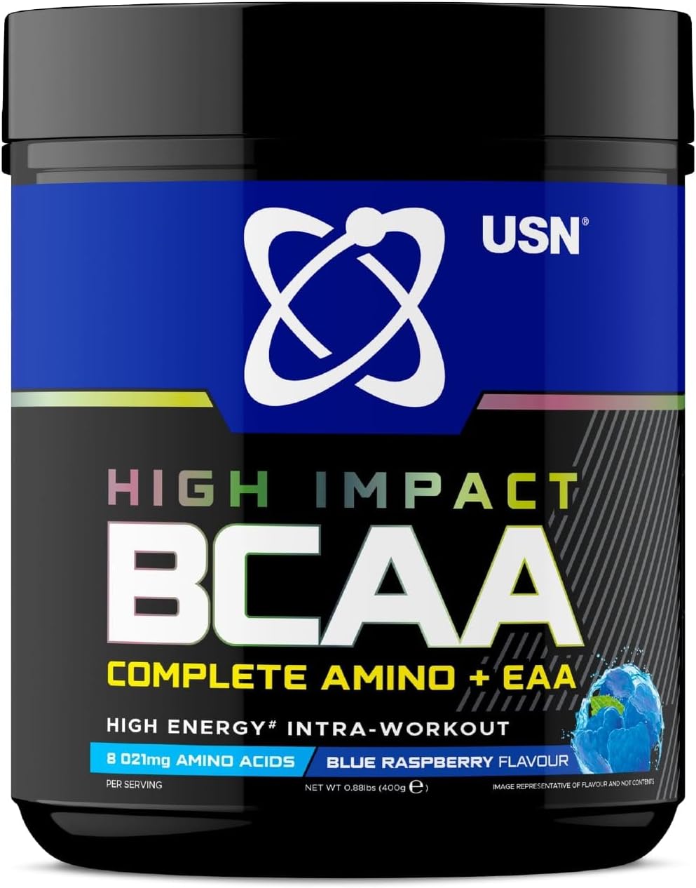 Usn Complete Amino & Eaa Intra Workout Powder, Blue Raspberry Flavour - 400G, Vegan Energy Drink, Premium Bcaa Amino Acids & Glutamine Recovery Drink, High Impact Pre Workout & Post Workout Shake