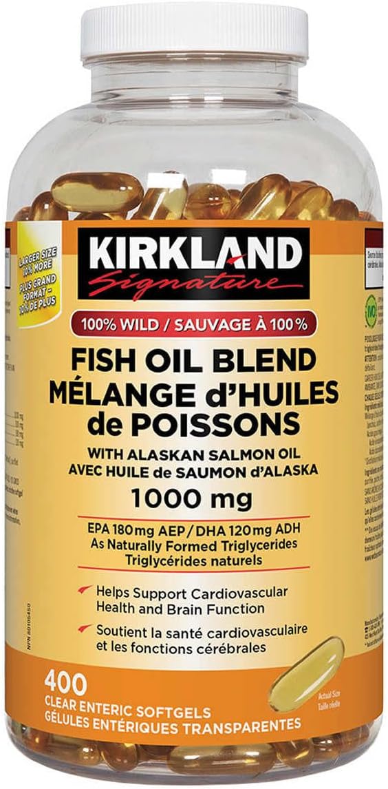 Kirkland Signature 100% Wild Fish Oil Blend with Alaskan Salmon Oil, 1000mg, 400 Softgels