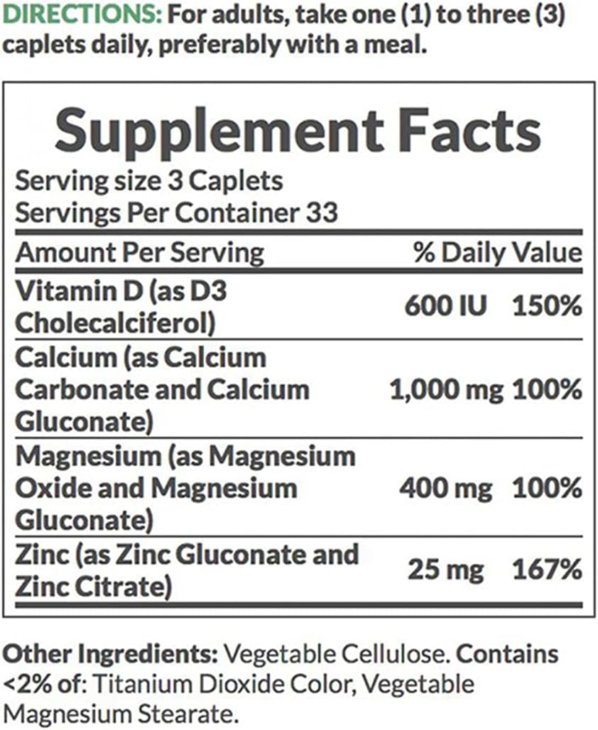 Nature's Bounty Calcium Magnesium Zinc, 100 Caplets (Pack of 6) : Health & Household