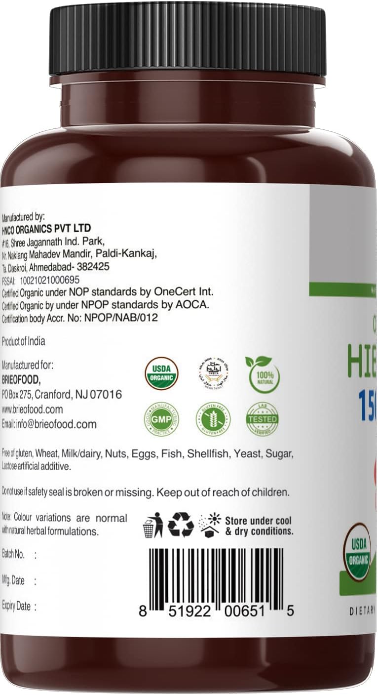 Brieofood Organic Hibiscus 1500Mg, 45 Servings, Vegetarian, Gluten Free, 90 Vegetarian Tablets : Health & Household