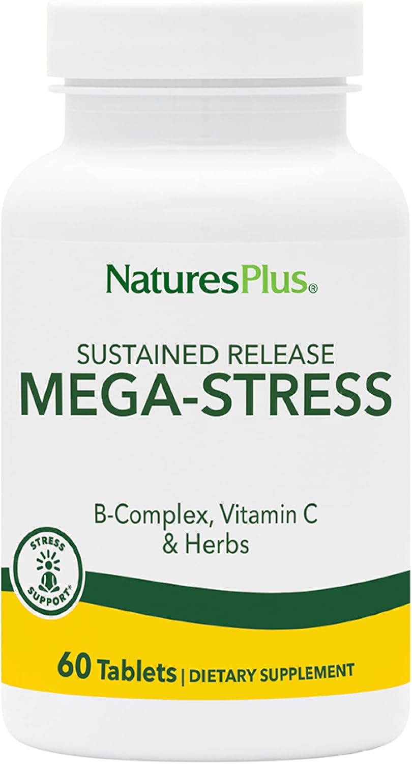 Natures Plus Mega-Complex, Sustained Release - 60 Vegetarian Tablets - B Complex, Vitamin C Supplement, Chamomile & Herbs For Natural - Gluten-Free - 60 Servings