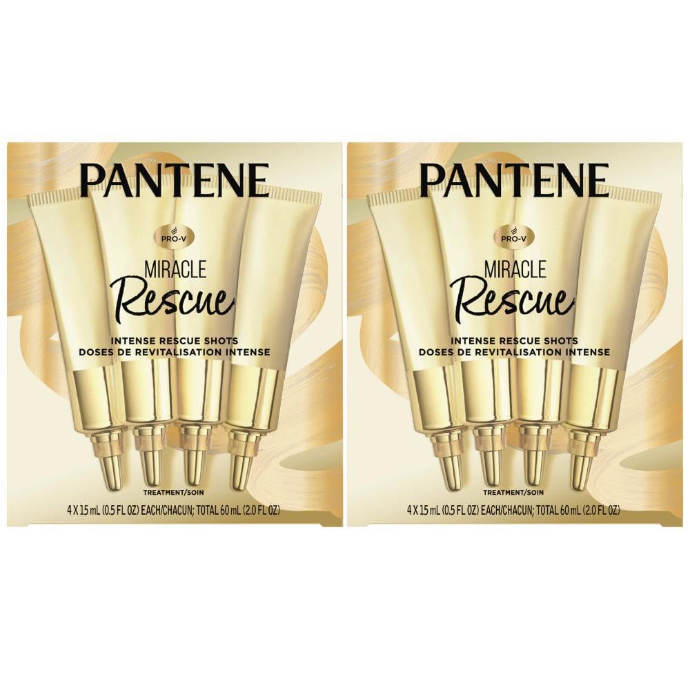 Pantene Hair Mask Miracle Rescue Shots, Intensive Repair Treatment For Damaged Hair, 4 Count 0.5 Oz Each, Twin Pack