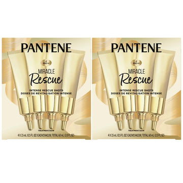 Pantene Hair Mask Miracle Rescue Shots, Intensive Repair Treatment For Damaged Hair, 4 Count 0.5 Oz Each, Twin Pack