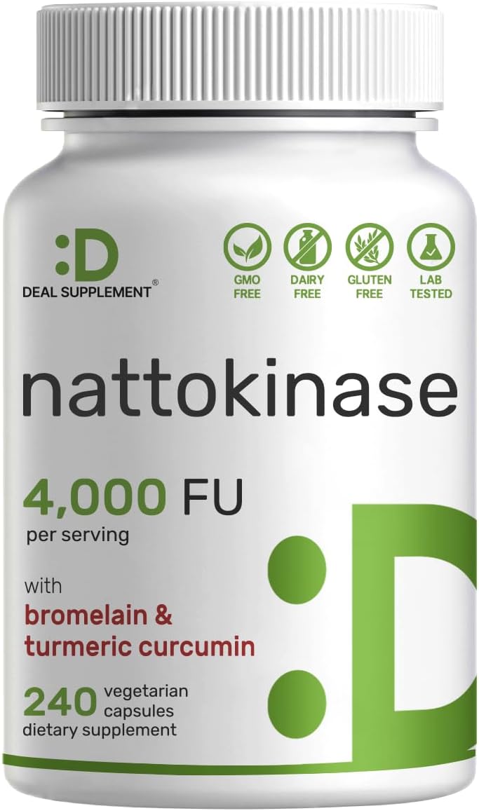 Nattokinase 4,000 Fu Per Serving, 240 Veggie Capsules – Bromelain, Turmeric Curcumin, With Black Pepper Complex – Heart Health & Digestive Enzymes Supplement – Non-Gmo, Vegan