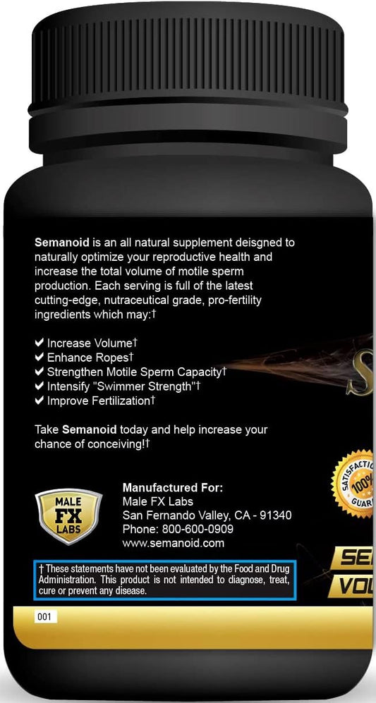 Semanoid (60 Caps) Maximum Fertility Formula And Semen Volumizer - Advanced Fertility Ingredients And Male Prenatal Vitamin Blend, 1 Month Supply