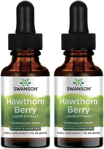 Swanson Hawthorn Berry Leaf & Flower Liquid Extract (Alcohol-Free) 1 Fl Ounce (29.6 Ml) Liquid (2 Pack)