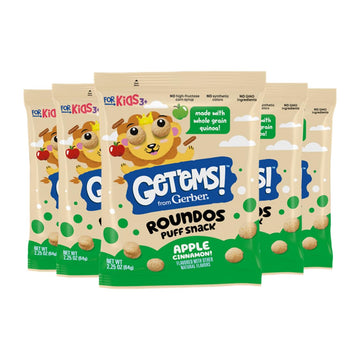 Get'Ems! From Gerber Apple Cinnamon Roundos Puffs Snacks, Kids Snack Made With Whole Grain Quinoa, Calcium To Support Strong Bones - 5 Pack