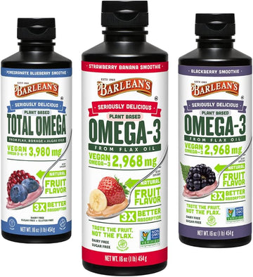 Barlean's Plant Based Vegan Smoothie Trio Bundle Pomegranate Blueberry, Strawberry Banana, BlackBerry