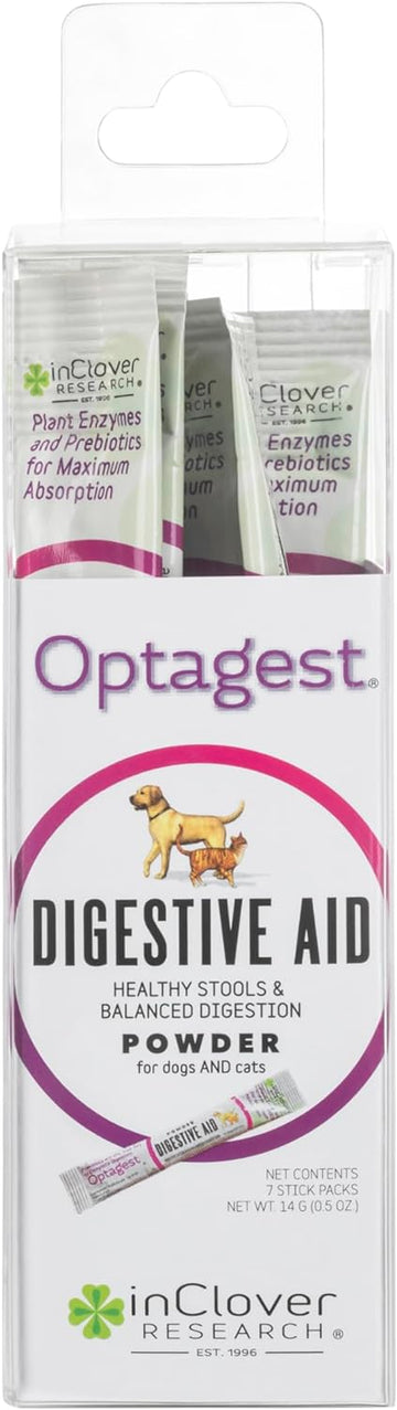 In Clover Optagest Organic Prebiotic and Natural Enzyme Powder for Healthy Stools and Less Gas, Without Foreign Probiotics. Immune Support and Digestive Enzymes for Dogs and Cats, 7sticks