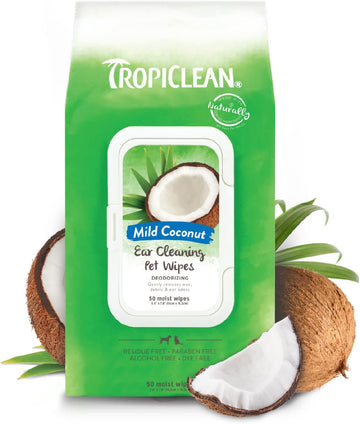 TropiClean Dog Ear Wipes Grooming Supplies - Alcohol Free Ear Cleaning Wipes for Dogs & Cats - Gently Dissolves Wax & Debris - Removes Odour, Soothes Itching & Infection, Kiwi Fragrance Free, 50ct?TRECWP50CT