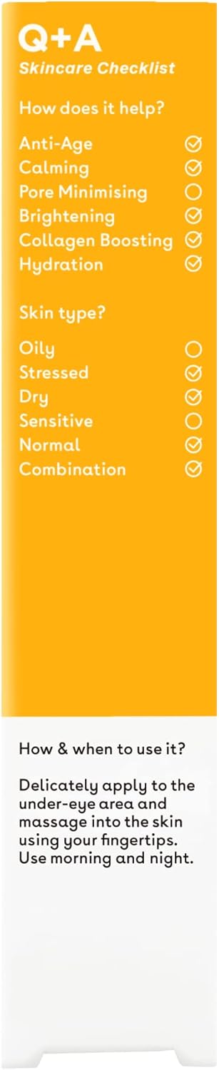 Q+A Vitamin C Eye Cream, a blend of Vitamin C, Cherry Extract, and Glycogen, to reinvigorate delicate skin, delivering an essential hit of moisture and antioxidants, 15ml : Amazon.co.uk: Beauty