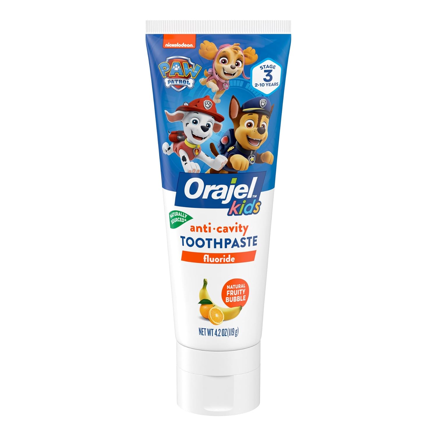 Orajel Kids Paw Patrol Anti-Cavity Fluoride Toothpaste, Natural Fruity Bubble Flavor, 4.2Oz Tube