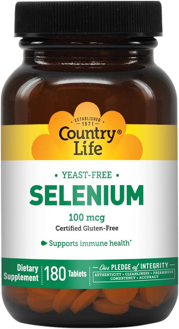 Country Life Selenium, Yeast Free, Supports Immune Health, 100Mcg, 180 Tablets, Certified Gluten Free, Certified Vegan, Certified Halal
