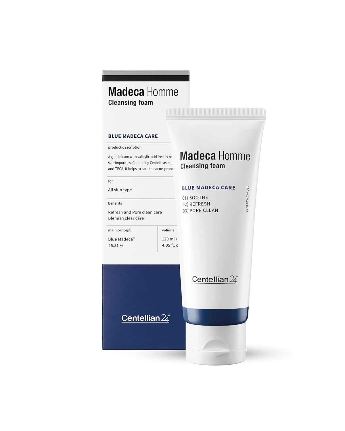 Centellian 24 Homme Cleansing Foam With Teca And Centella Asiatica For Soothing, Refreshing, And Pore-Cleaning - Gentle Daily Face Wash & Shave For Men For Sensitive Acne Prone Oily Skin (4.05 Fl Oz)