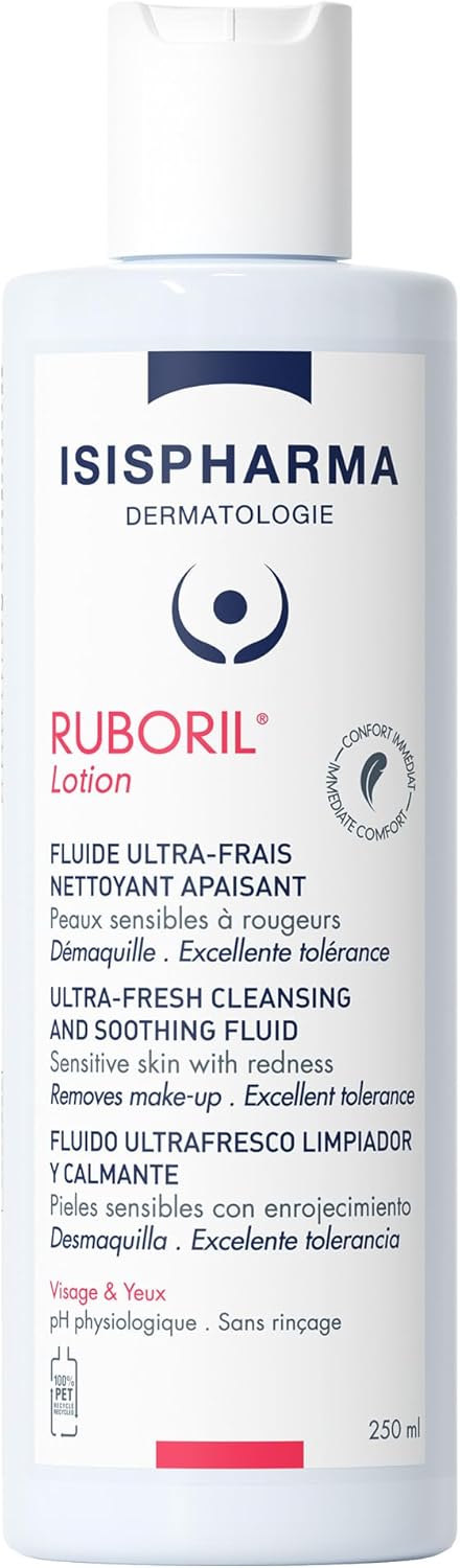 Isispharma Ruboril Cleansing Milk 250 Ml - Micellar For Sensitive And Blemished Skin - No Rinse Cleanser Face And Eyes - Makeup Remover Fragrance-Free - Glass Skin Effect - Made In France