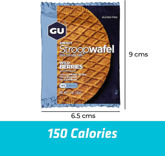 Gu Energy Stroopwafel Wild Berry Sports Nutrition Waffle, Caffeine-Free, Gluten-Free, And Kosher Dairy On-The-Go Energy For Any Workout, 16 Count