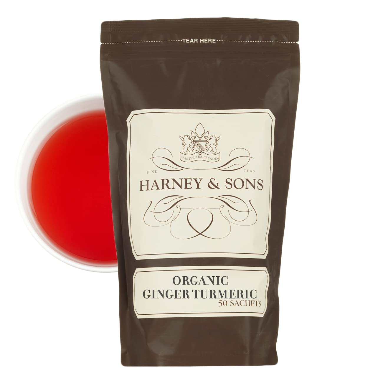 Harney & Sons Organic Ginger Turmeric | Bag Of 50 Sachets W/Organic Apple, Organic Ginger, Organic Lemongrass, And Organic Hibiscus