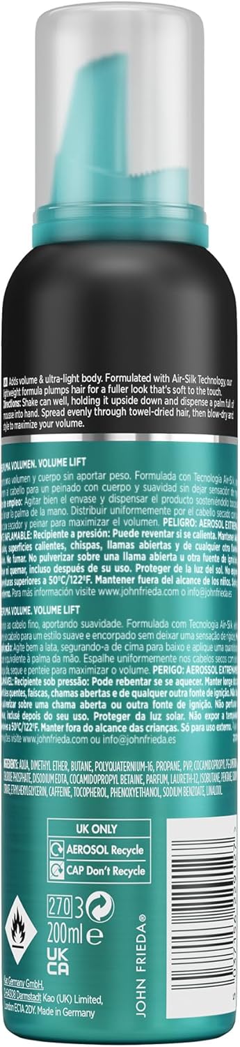 John Frieda Volume Lift Thickening Mousse 200 Ml, Volumising Mousse Thin Hair (Pack Of 2)