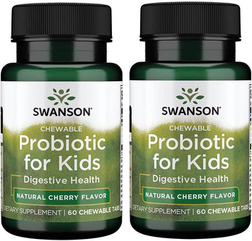 Swanson Probiotic For Kids Natural Cherry Flavored 3 Billion Cfu 60 Chwbls (2 Pack)