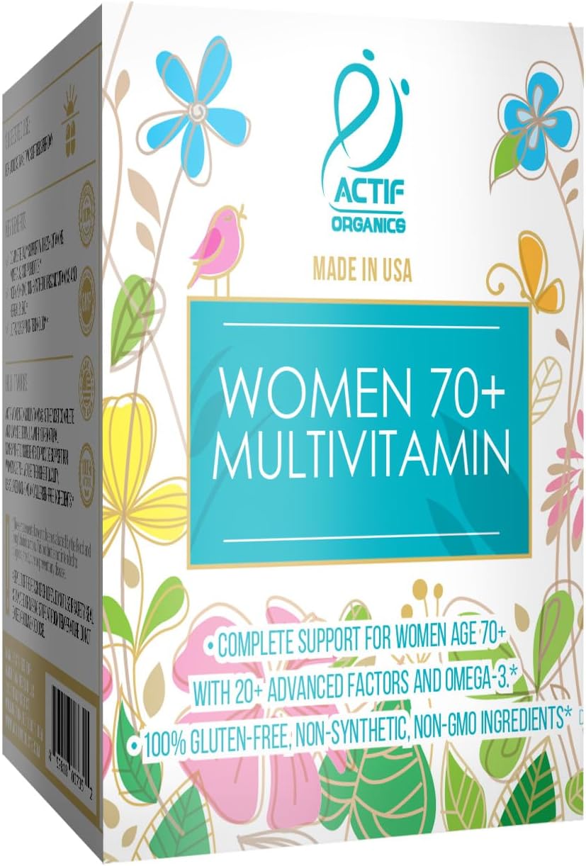 ACTIF Organic Multivitamin for Women Age 70+ with 20+ Advanced Factors and Omega-3, Non-GMO, Made in USA, 90 Count : Health & Household