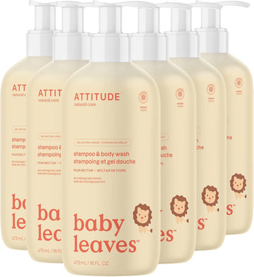 Attitude 2-In-1 Shampoo And Body Wash For Baby, Ewg Verified, Dermatologically Tested, Made With Naturally Derived Ingredients, Vegan, Pear Nectar, 16 Fl Oz (Pack Of 6)