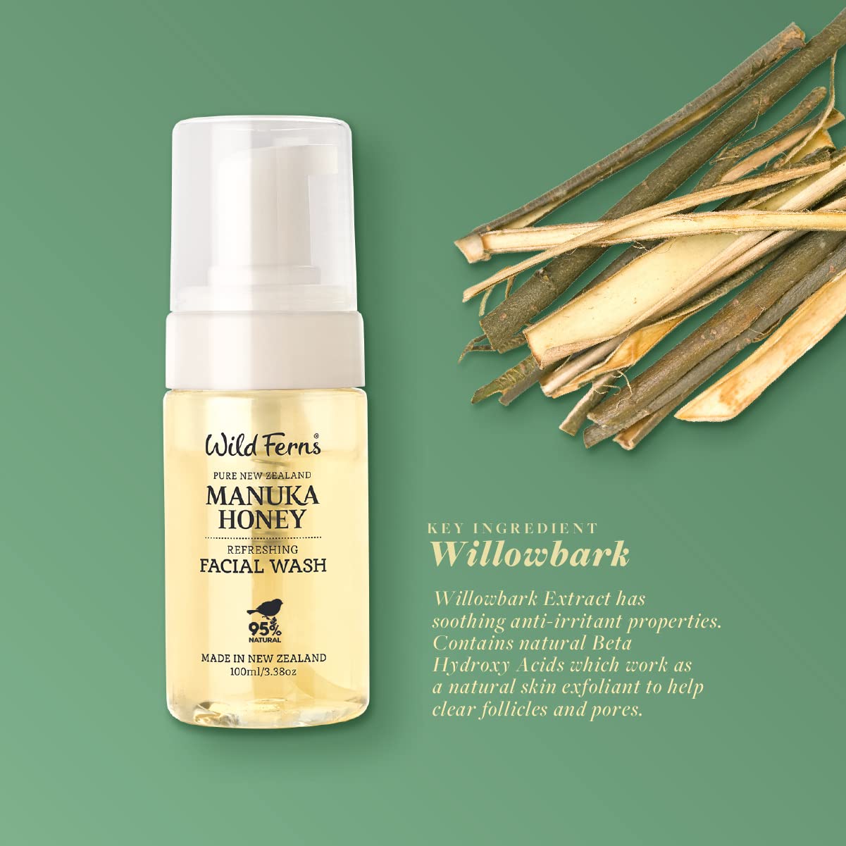 Wild Ferns Manuka Honey Refreshing Facial Wash, 95% Natural, 100 Milliliters : Beauty & Personal Care
