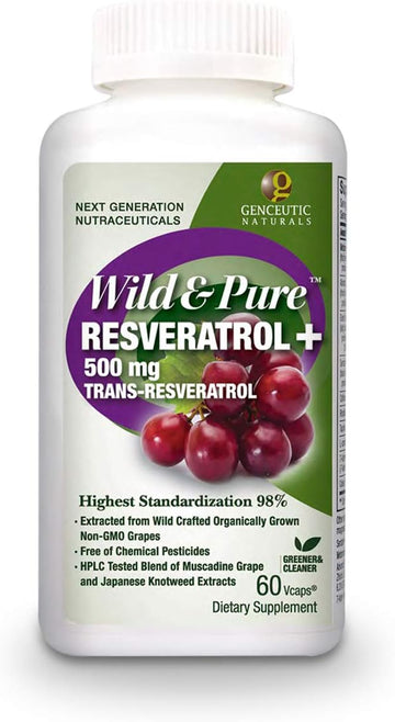 Genceutic Naturals Wild & Pure Resveratrol Vegetarian Capsules, 60-Count | Promotes Heart Health | Anti Ageing | Overall Wellness