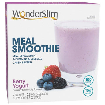 Wonderslim Meal Replacement Smoothie, Berry Yogurt, 15G Protein, Gluten Free (7Ct)