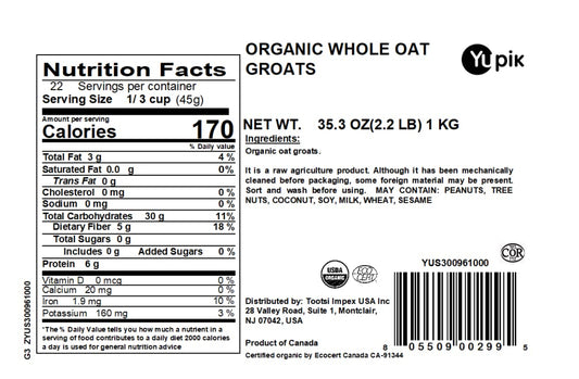 Yupik Organic Oat Groats, 2.2 Lb, Non-Gmo, Vegan (Packaging May Vary), Pack Of 1