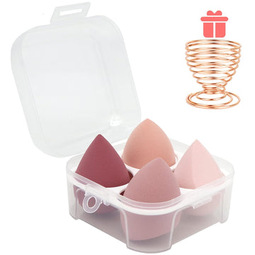 5 Pcs Makeup Sponges Set - 4 Beauty Sponges Blending Blenders With 1 Holder And Egg Case, Flawless For Cream, Powder And Liquid (Purple)