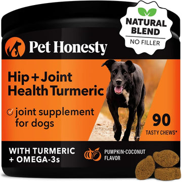 Pet Honesty Hip & Joint Turmeric Health - Joint Supplement For Dogs, Omega-3 Fish Oil, Turmeric Support Joint Health, Ease Stiffness - Advanced Pet Joint Support And Mobility - 90 Ct (Pumpkin)