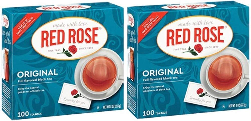 Red Rose Original Full Flavored Black Tea Specially Blended Strong Black Tea With 100 Tea Bags Per Box (Pack Of 2) Contains Caffeine Brew Hot/Cold Original Black Tea