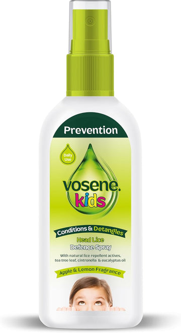 Vosene Kids Apple & Lemon Head Lice Defence Spray 150Ml, Conditioning And Detangling Natural Head Lice Repellent With Tea Tree Leaf, Citronella And Eucalyptus Oil, Helps To Keep Headlice At Bay
