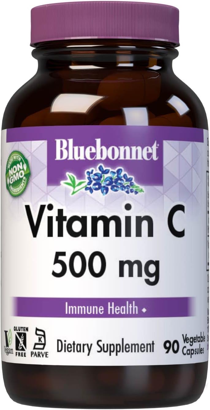 Bluebonnet Nutrition Vitamin C 500 Mg Vegetable Capsules, Ascorbic Acid, For Immune Health & Skin Health, Vegan, Vegetarian, Non Gmo, Gluten Free, Soy Free, Milk Free, Kosher, 90 Vegetable Capsules