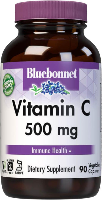 Bluebonnet Nutrition Vitamin C 500 Mg Vegetable Capsules, Ascorbic Acid, For Immune Health & Skin Health, Vegan, Vegetarian, Non Gmo, Gluten Free, Soy Free, Milk Free, Kosher, 90 Vegetable Capsules