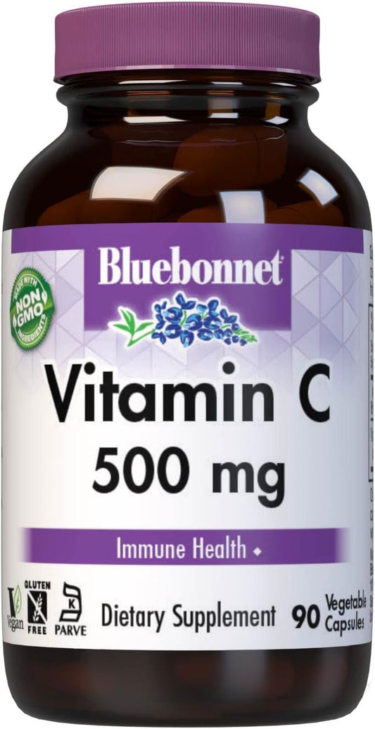 Bluebonnet Nutrition Vitamin C 500 Mg Vegetable Capsules, Ascorbic Acid, For Immune Health & Skin Health, Vegan, Vegetarian, Non Gmo, Gluten Free, Soy Free, Milk Free, Kosher, 90 Vegetable Capsules