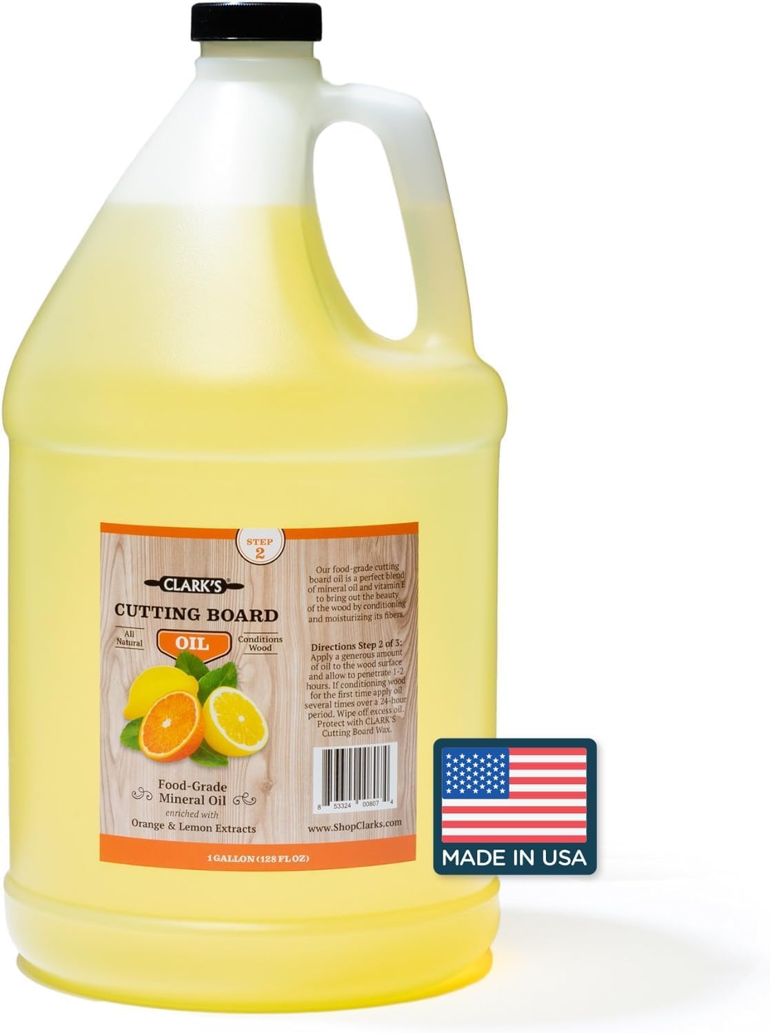 CLARK'S Cutting Board Mineral Oil - Food-Grade Mineral Oil Enriched With Orange & Lemon Extracts - Penetrates Deep Into The Wood - Perfectly Scented With Essential Oils - Prevents Cracking Or Warping