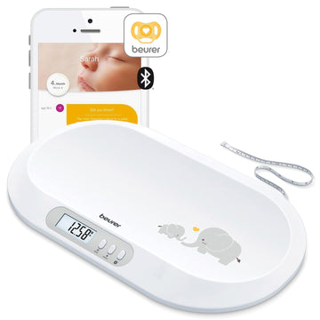Beurer BY90 Baby Scale, Pet Scale, Digital, with Measuring Tape, tracking weight with App | For: Infant, Newborn, Toddler /Puppy, Cat - Animals | LCD Display, weighs Lbs/Kg/Oz Highly accurate