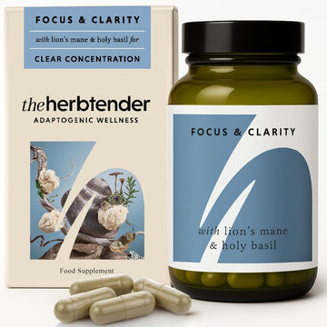 The Herbtender Focus & Clarity – Lion'S Mane Focus Supplement With Holy Basil, Rosemary & Adaptogens For Memory, Concentration & Cognitive Support, Vegan, Organic Capsules, 60 Capsule Pouch