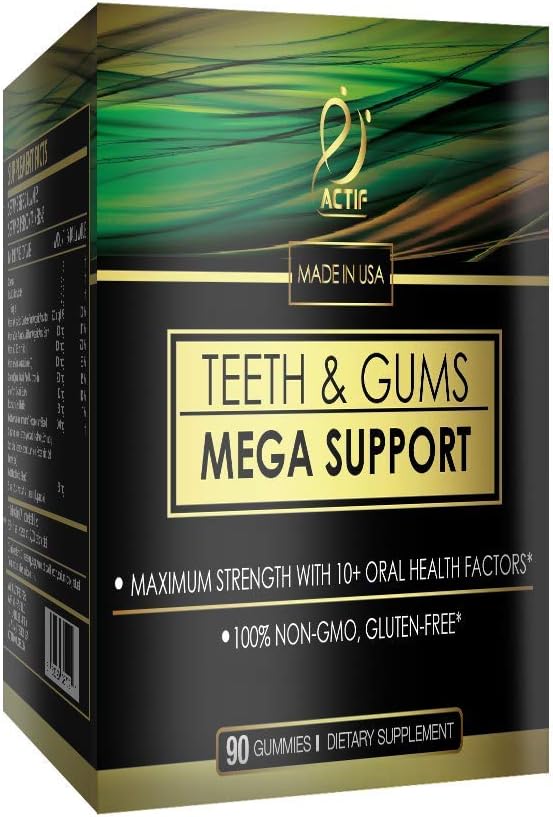 Actif Teeth And Gums Mega Support, Oral Probiotics Supplement For Mouth And Dental Multivitamin Supplement, 90 Gummies