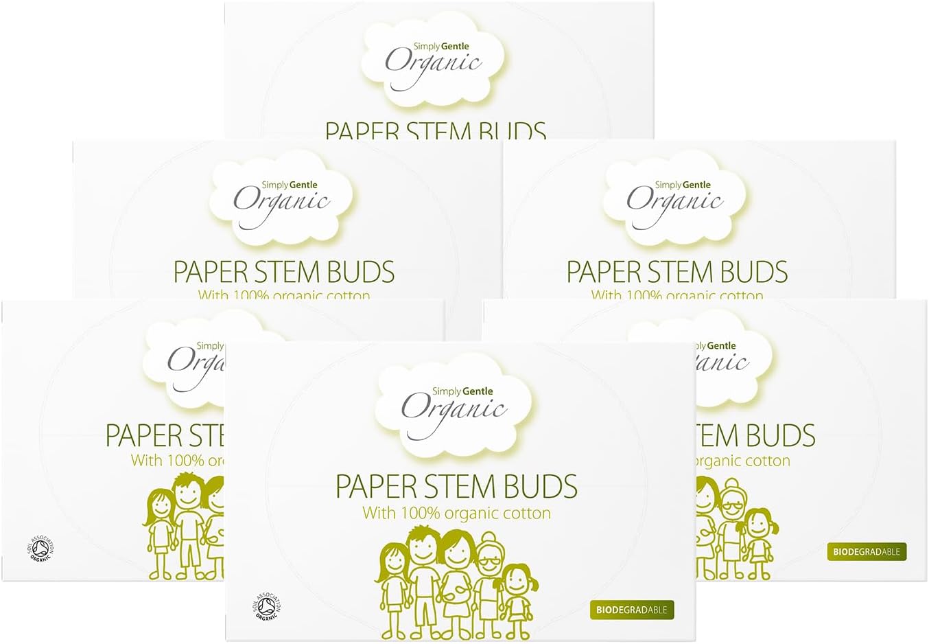 Simply Gentle Organic Cotton Buds With Paper Stems - Eco-Friendly – Sustainable – Biodegradable – Plastic Free – 100% Organic Cotton – 200 Buds Per Pack (Pack Of 6)