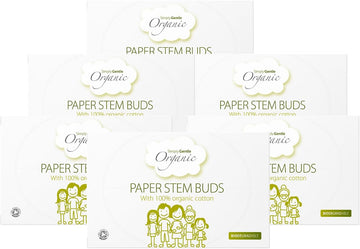 Simply Gentle Organic Cotton Buds With Paper Stems - Eco-Friendly – Sustainable – Biodegradable – Plastic Free – 100% Organic Cotton – 200 Buds Per Pack (Pack Of 6)