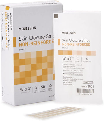 McKesson Skin Closure Strips, Sterile, Non-Reinforced, 1/4 in x 3 in, 50 Count