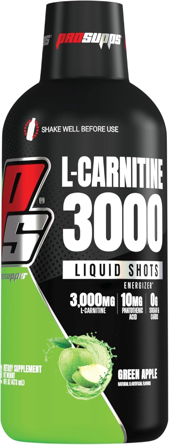 Prosupps L-Carnitine 3000 Stimulant Free Liquid Shots For Men And Women - Workout Drink For Performance And Muscle Recovery (31 Servings, Green Apple)