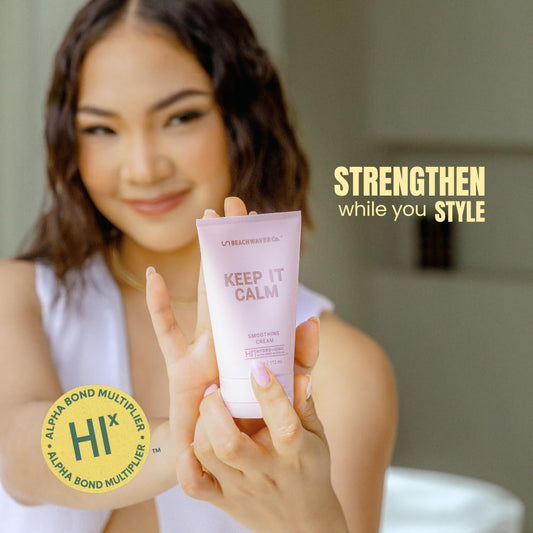 Beachwaver Keep It Calm Smoothing Cream - Full Size (3.8 Oz) | Styling Cream For Smooth, Sleek Hair | Anti-Frizz Flyaway Tamer W/Hix Vegan Bond Multipliers | Polynesian Pink Sugar