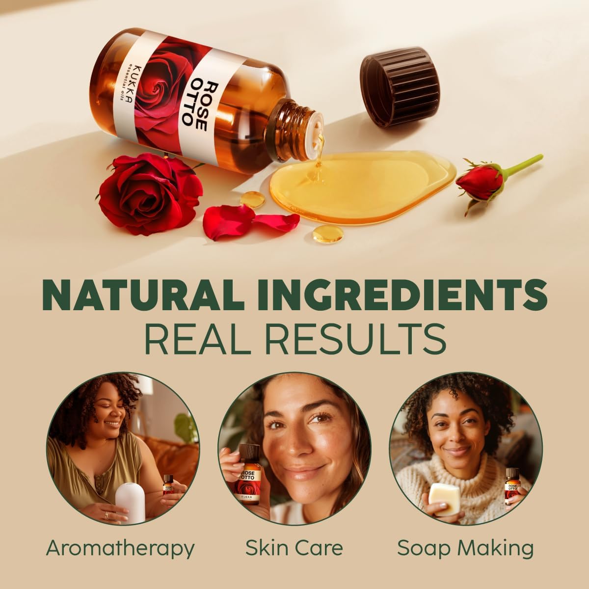 Kukka Rose Essential Oil - 100% Pure Natural Rose Oil for Skin Hair Diffuser & Soap Making Scent - Premium Quality Rose Otto Oil that Smells Like Fresh Roses (0.34 Fl Oz) : Health & Household