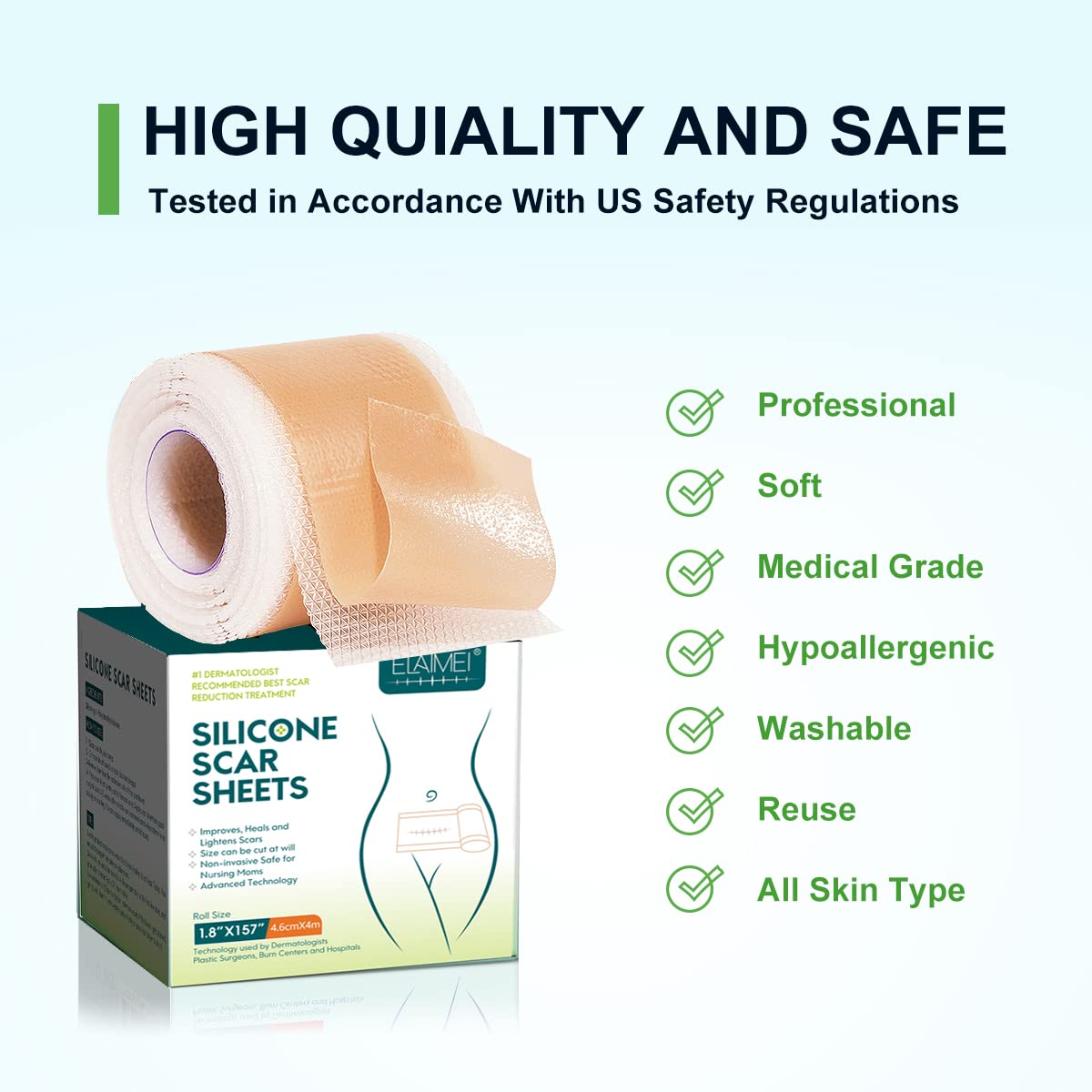 Silicone Scar Sheets(1.8” X 157”Inch- 4M), Scar Tape, Scar Strips, Medical Grade, Scar Remover, C-Section, Surgery, Keloid, Tummy Tuck, Scar Patch. : Health & Household