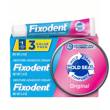 Fixodent Complete Original Denture Adhesive Cream, 2.4 Oz, 3 Pack (Packaging May Vary)