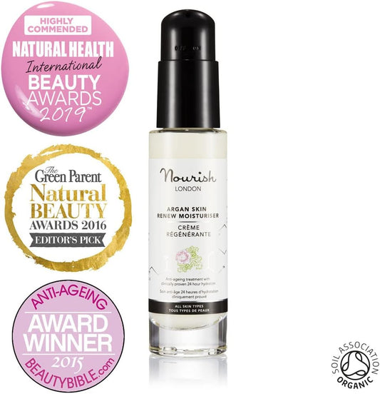 Nourish London Argan Skin Renew Moisturiser 50Ml | Anti-Ageing Daily Moisturiser | Clinically Proven To Boost Hydration By 25% For 24 Hours | 100% Vegan | Cruelty-Free
